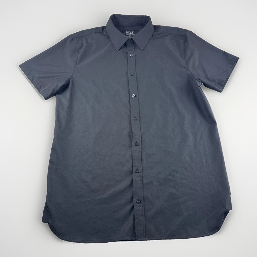 Bylt Riviera Short Sleeve Button Up Mens L Black Stretch Preppy Casual Camp Top